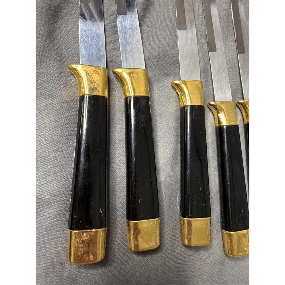 VTG 24KT GOLD PLATED REGENT SHEFFIELD & CUTLERY FORK & 6 STEAK KNIVES